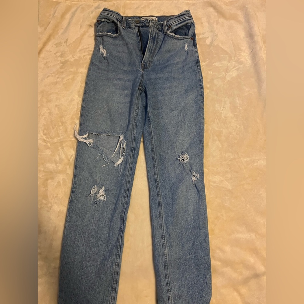 distressed abercrombie and fitch straight leg jeans